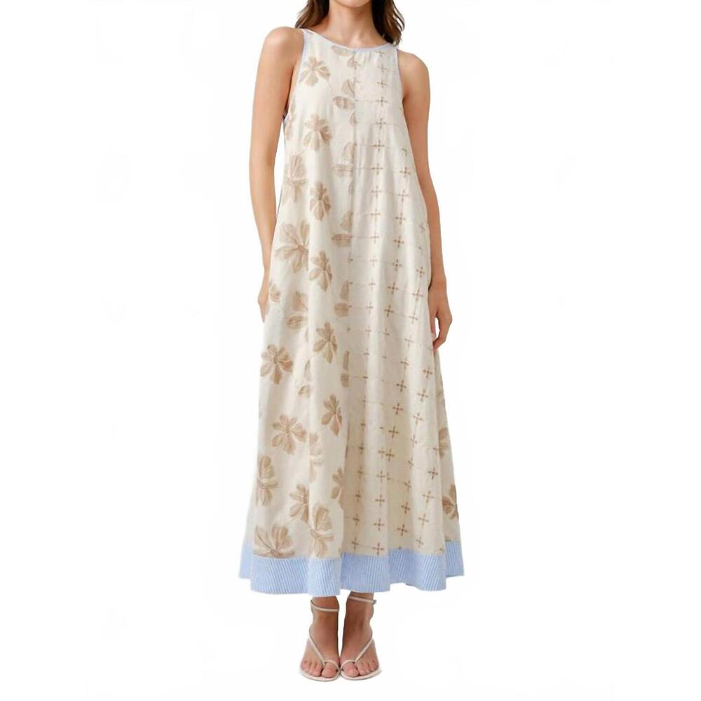 NEW MAUDE CLUB daytona sleeveless a-line dress in tan multi